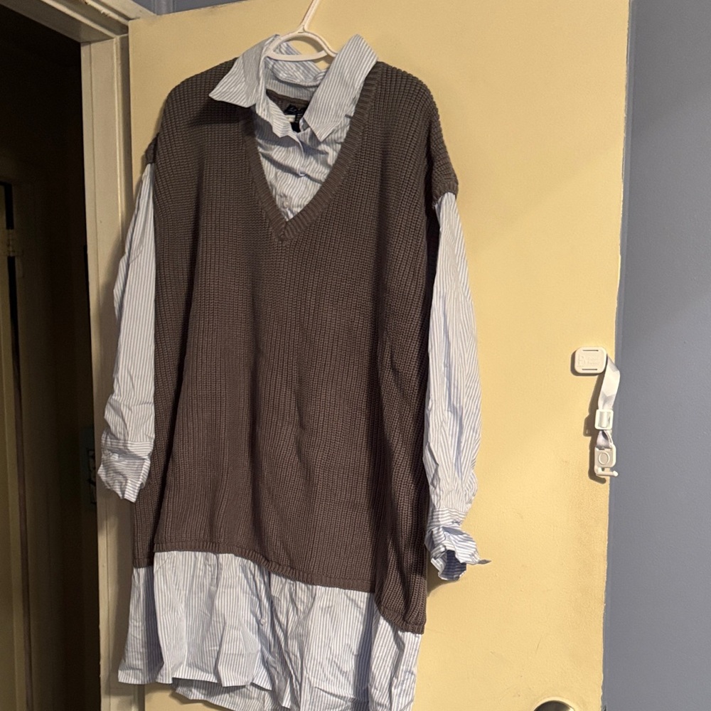 Eloquii Brown Long Sleeve Dress with Sweater Overlay